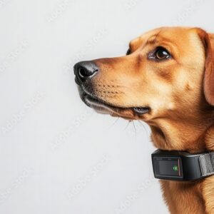 Close-up of a dog s face with an e-collar during training, Dog training tools, Training with modern technology