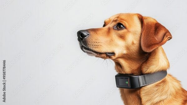 Close-up of a dog s face with an e-collar during training, Dog training tools, Training with modern technology